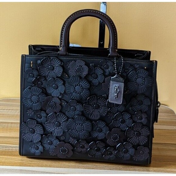 Coach Black Floral Satchel - Picture 1 of 16